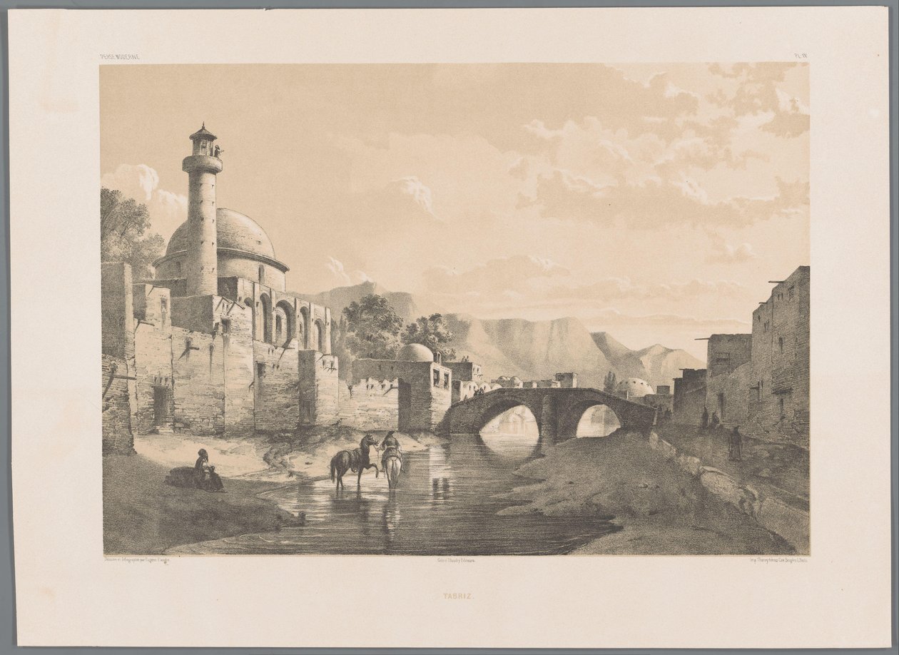 Meczet Saheb-ol Amr w Tabriz Tabriz (tytuł na obiekcie) Perskie pejzaże (tytuł serii) Perse modern (tytuł serii) autorstwa Eugene Flandin