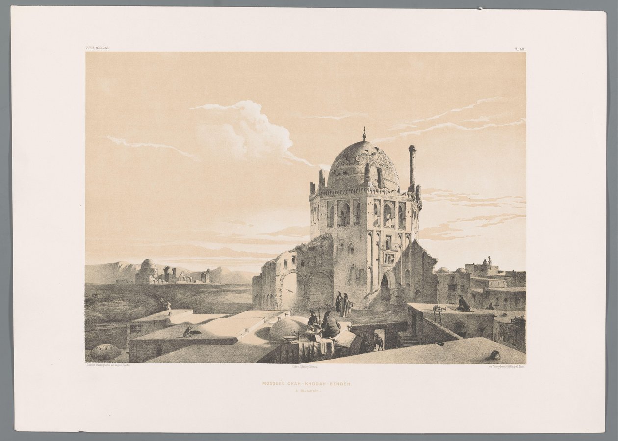 Meczet Shah Khoda w Soltaniyeh Meczet Chah-Khodah-Bendèh à Sultânyèn (tytuł obiektu) Perskie pejzaże (tytuł serii) Perse moderne (tytuł serii) autorstwa Eugene Flandin