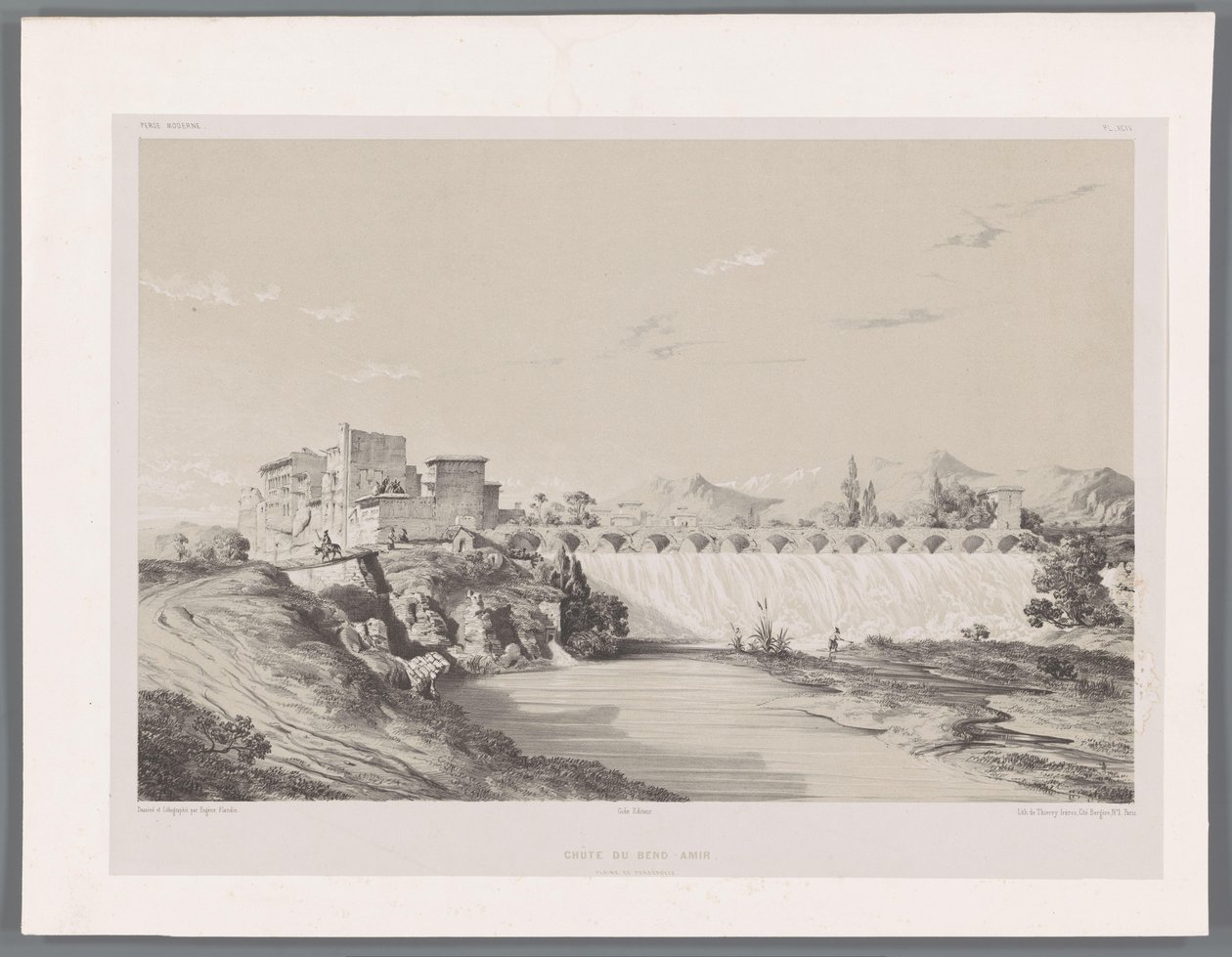 Wodospad Band Amir na równinie Persepolis Chûte du Bend-Amir plaine de Persépolis (tytuł na obiekcie) Perskie pejzaże (tytuł serii) Perse modern (tytuł serii) autorstwa Eugene Flandin