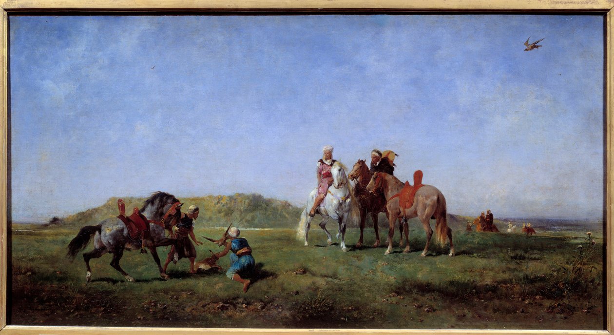 Polowanie na sokoły w Algierii Obraz Eugene Fromentin (1820-1876) XIX w. Słońce. 0,45x0,85 m² autorstwa Eugène Fromentin