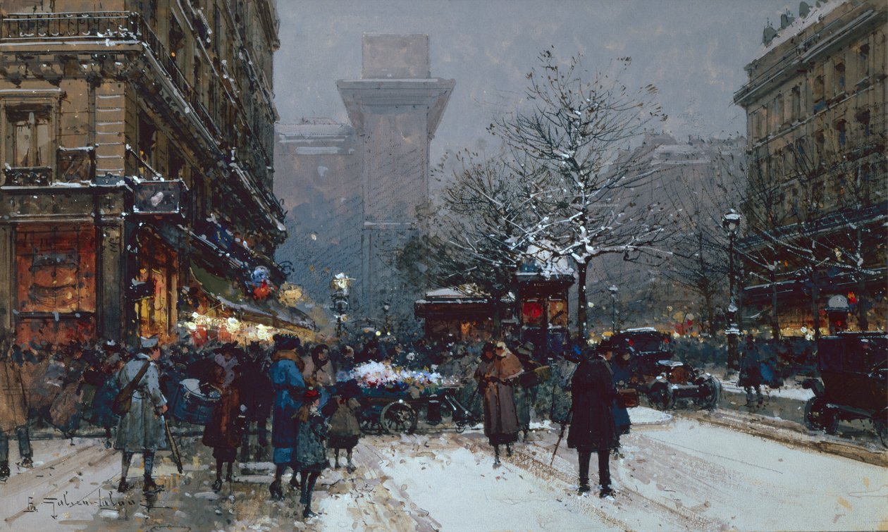 Porte St. Denis, Paryż (czarna kreda i kolor nadwozia) autorstwa Eugene Galien Laloue