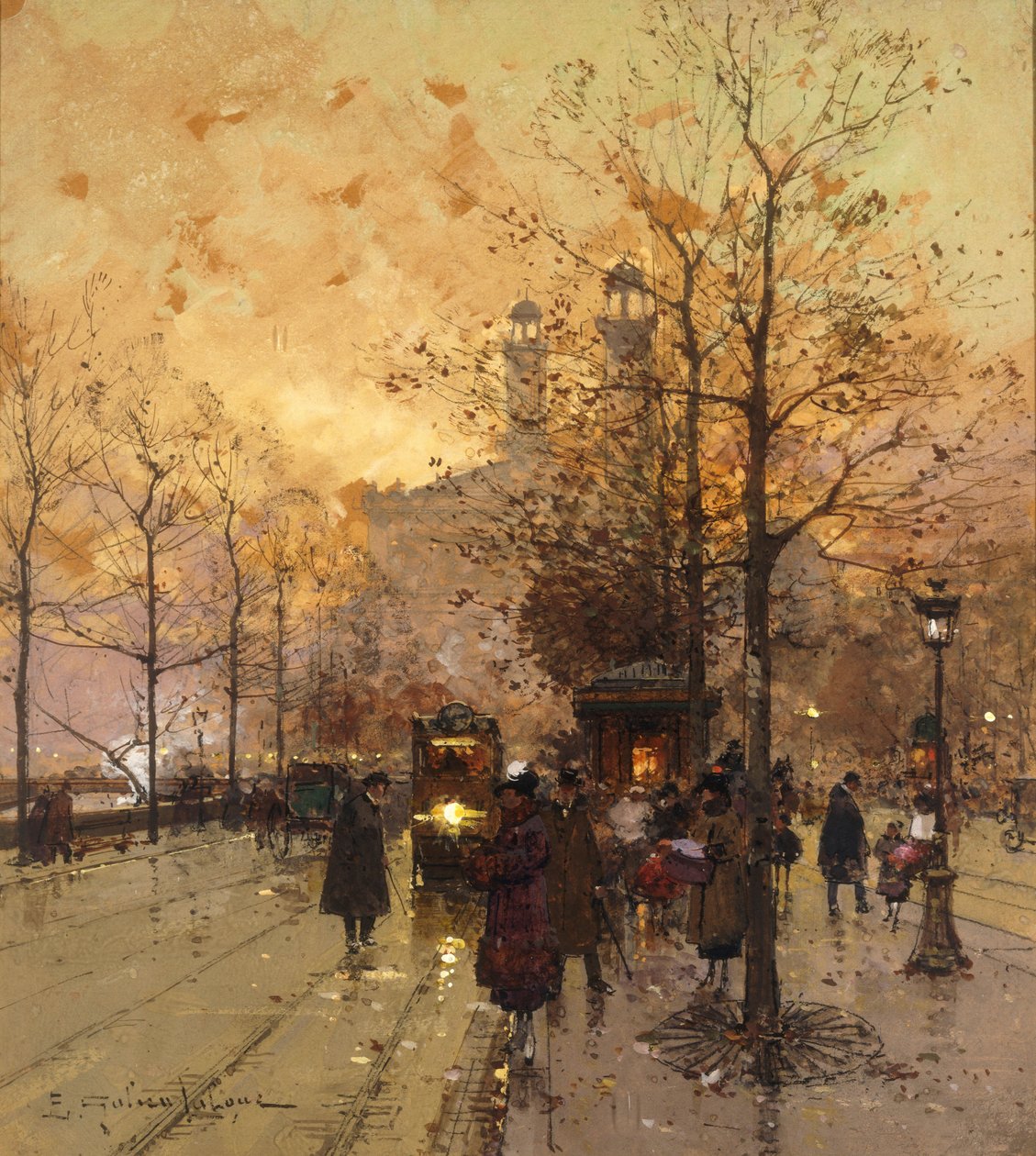 Postacie na paryskiej ulicy autorstwa Eugene Galien Laloue