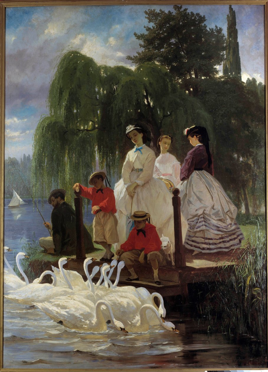 Le repas des swans Obraz Eugene Giraud (1806-1881) 1865 Paryż, Sztuka dekoracyjna - Łabędzie lub karmienie łabędzi. Obraz Eugene Giraud (1806-1881) 1865. Muzeum Sztuki Decoratifs, Paryż autorstwa Eugene Giraud