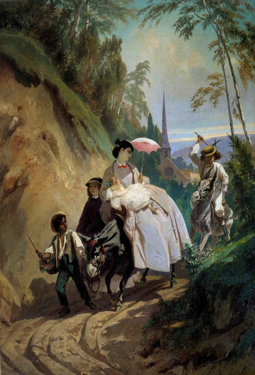 Spacer z osłem do Montmorency Malarstwo Eugene Giraud (1806-1881) XIX-wieczny Paryż, Sztuka dekoracyjna autorstwa Eugene Giraud