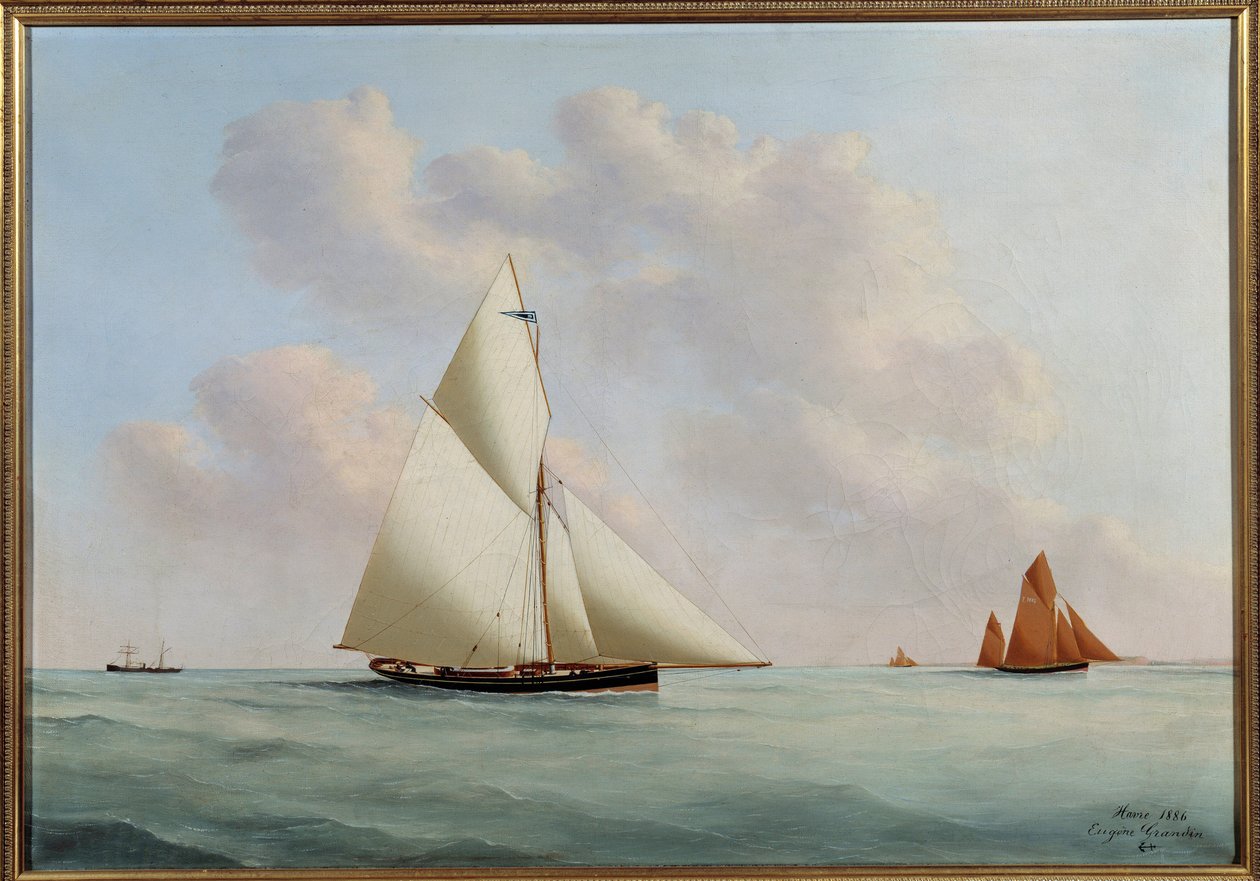 Jacht Sylphe w regatach. Obraz Eugene Margueritte-Grandin dit Eugene Grandin (1833-1916) autorstwa Eugene Grandin
