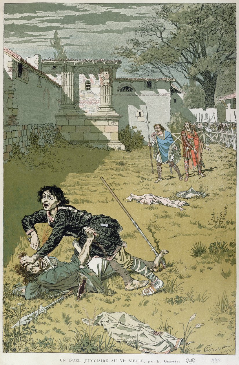 Pojedynek sądowy w czasach Merowingów, 1888 r. autorstwa Eugene Grasset