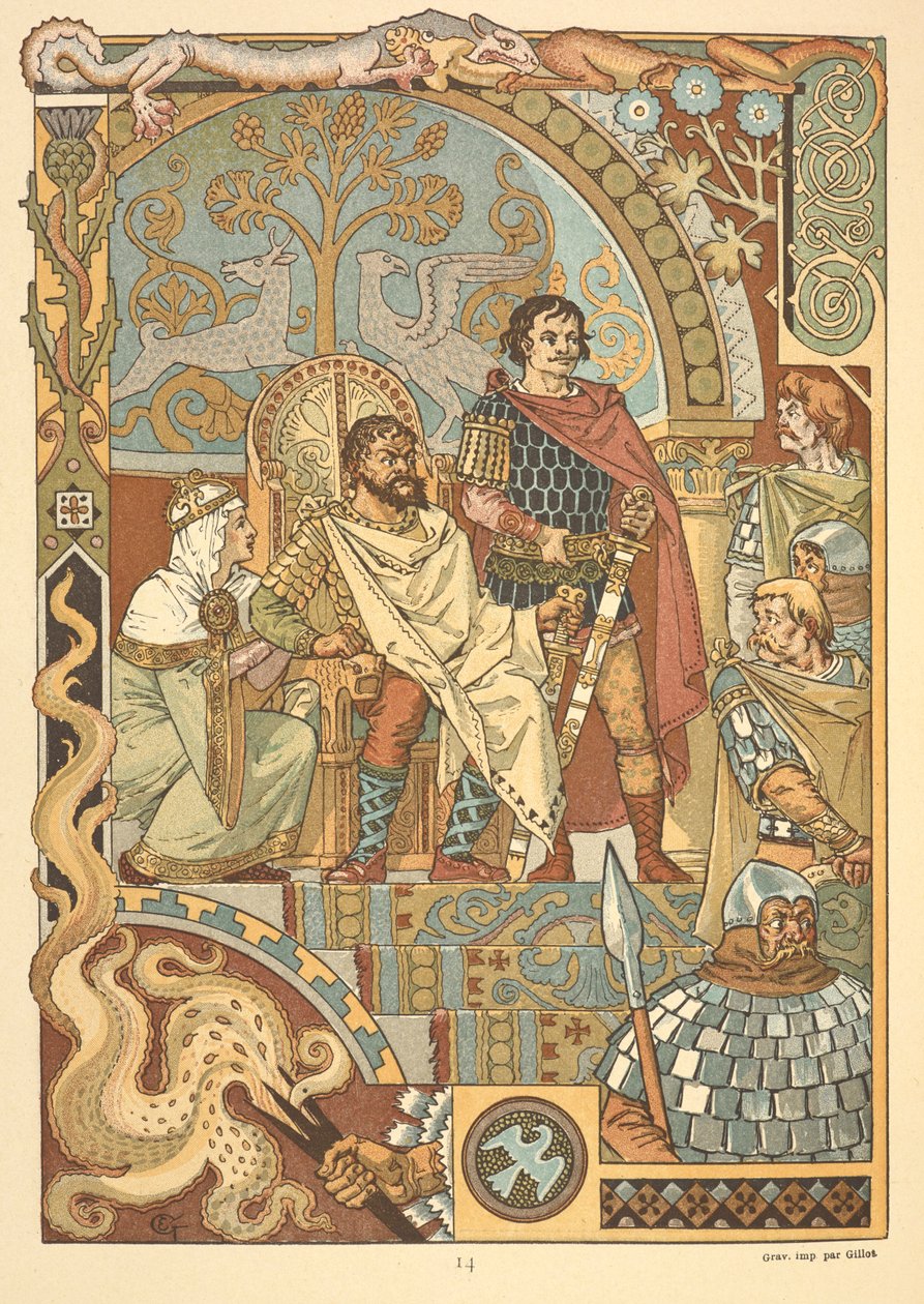 Król na tronie w sądzie. autorstwa Eugene Grasset