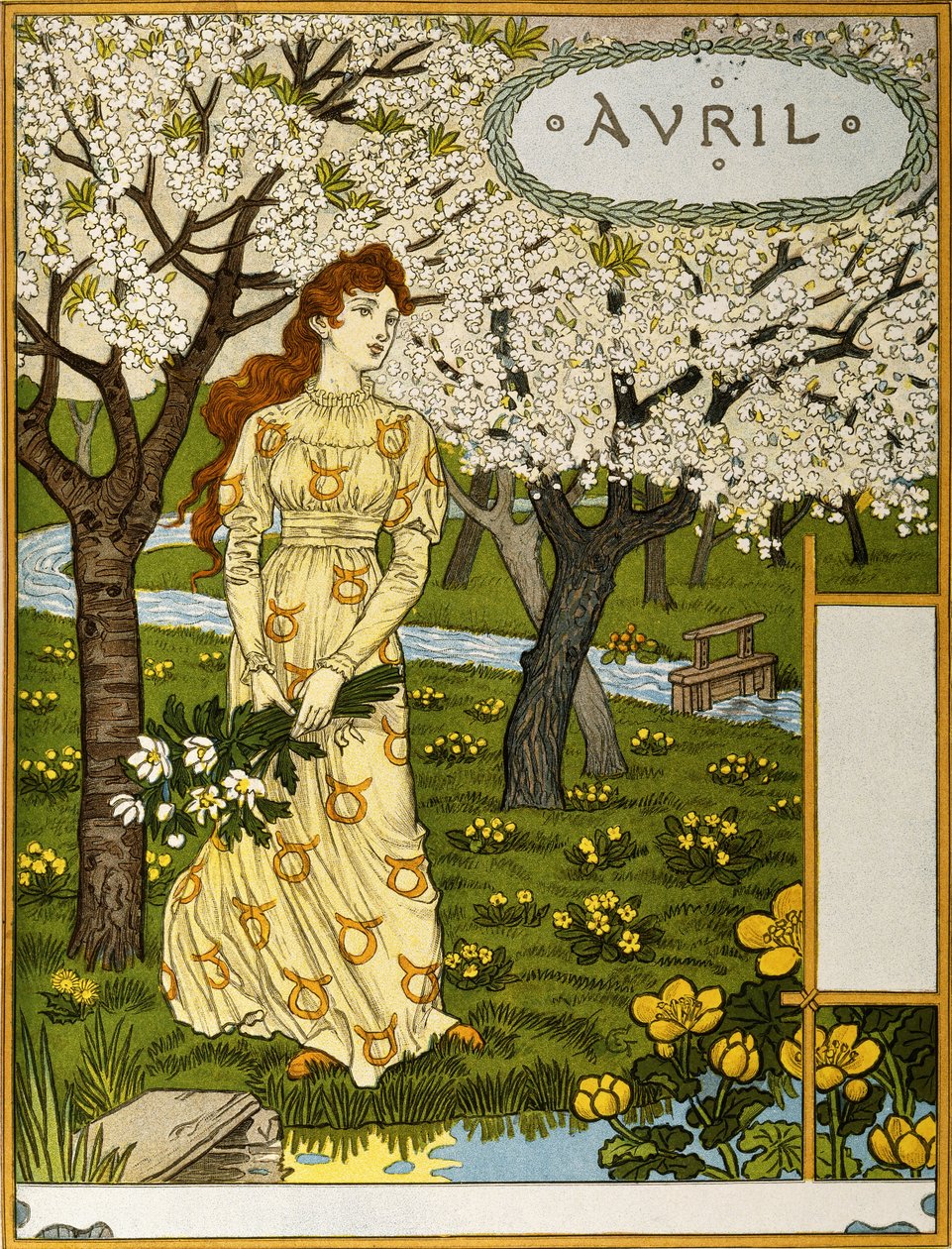 Kwiecień, ilustracja z portfolio dzieł sztuki „Le Mois”, 1896 autorstwa Eugene Grasset