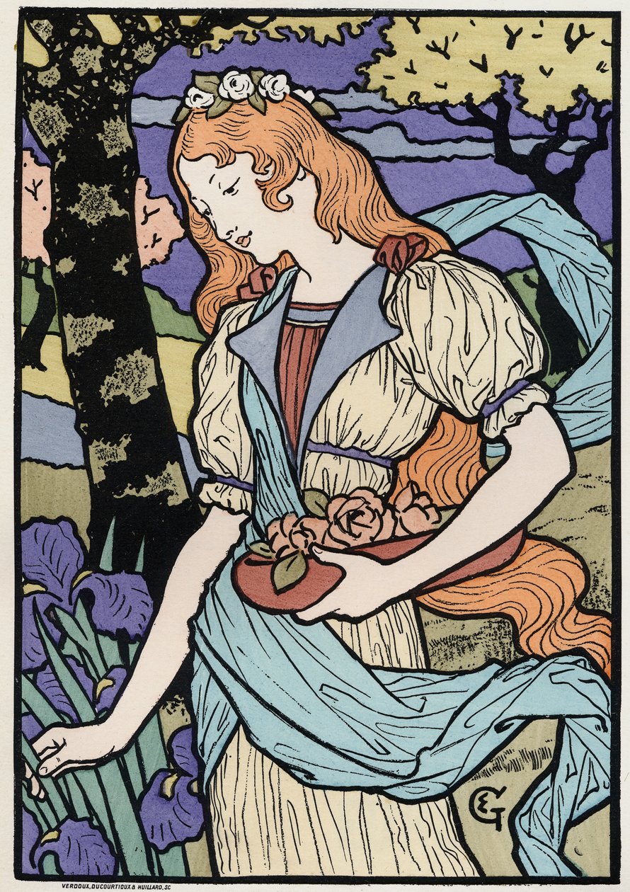 Sztuka. Kobiety w stylu Art Nouveau. Ilustracja E. Grasset, Francja, ok. 1890 (plakat) autorstwa Eugene Grasset