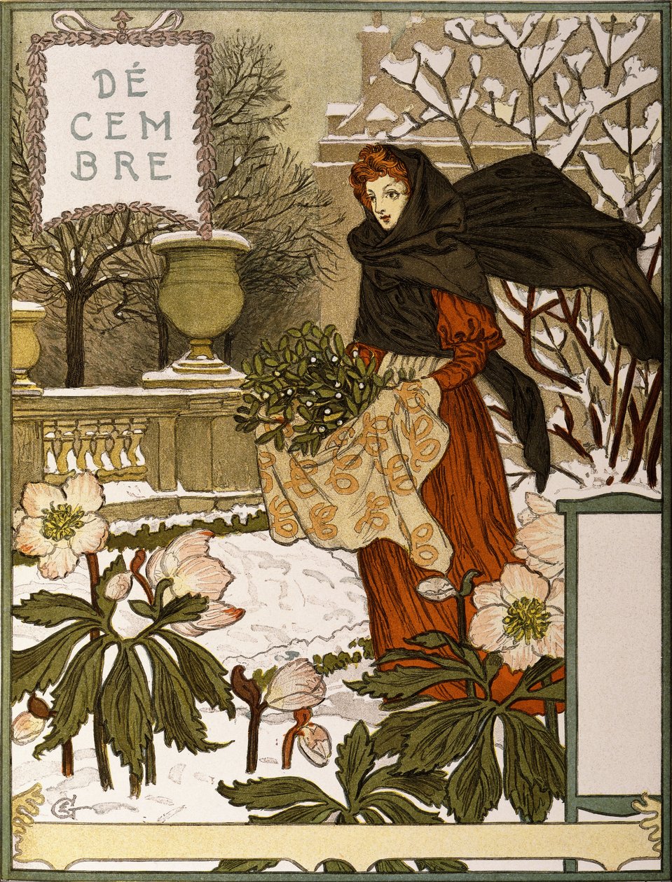 grudzień, ilustracja z portfolio dzieł sztuki „Le Mois”, 1896 autorstwa Eugene Grasset