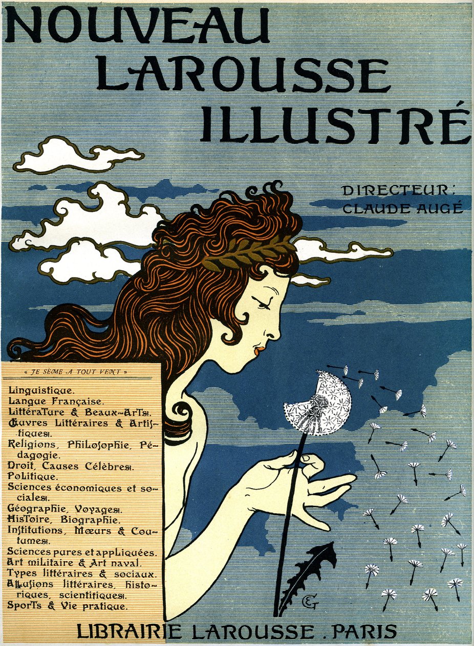 Pierwsza strona Nouveau Larousse illustious (słownik w siedmiu tomach wydanych w latach 1897-1904 (rycina) autorstwa Eugene Grasset