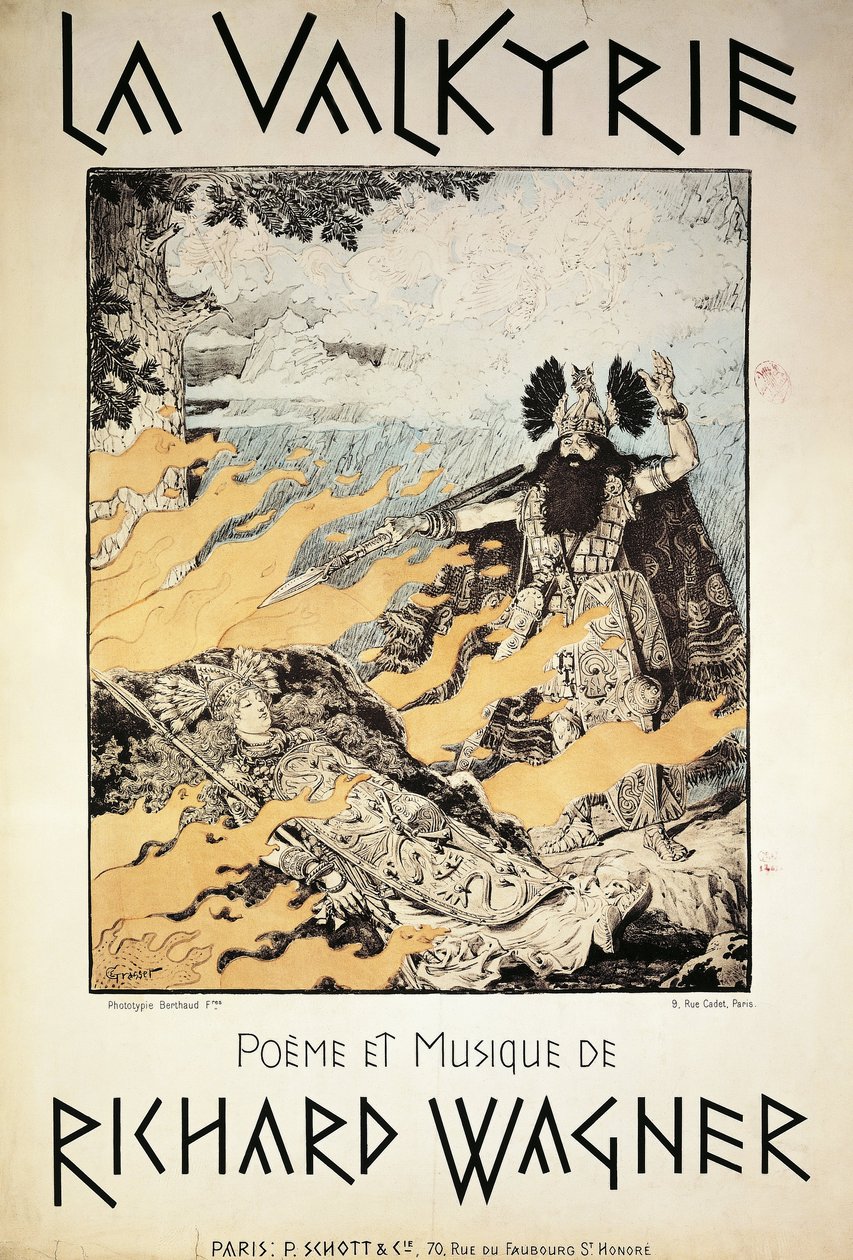Francja, Paryż, plakat z filmu Walkiria Richarda Wagnera autorstwa Eugene Grasset