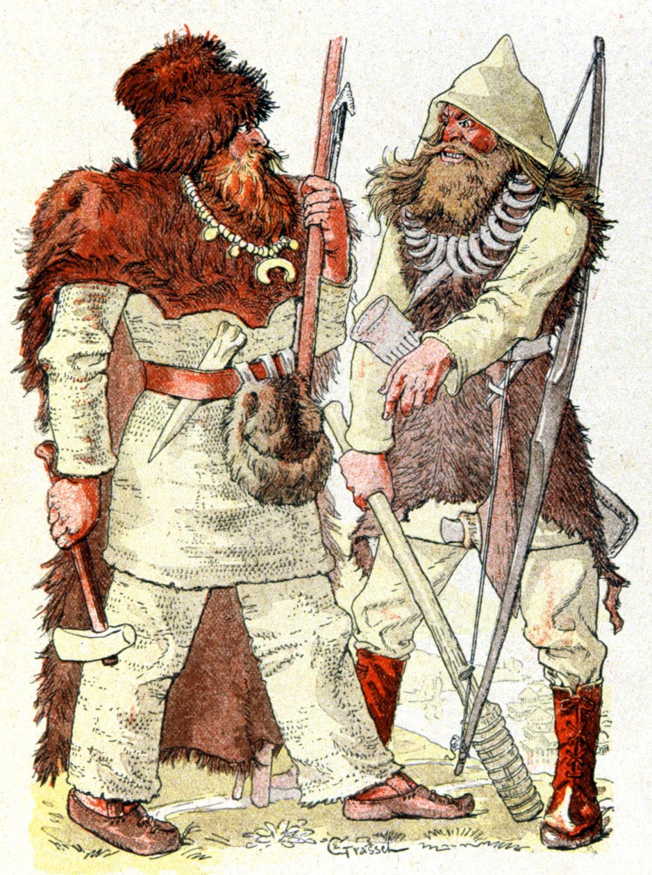 Miehet kivikaudella, n.1900 (kuva)puola autorstwa Eugene Grasset