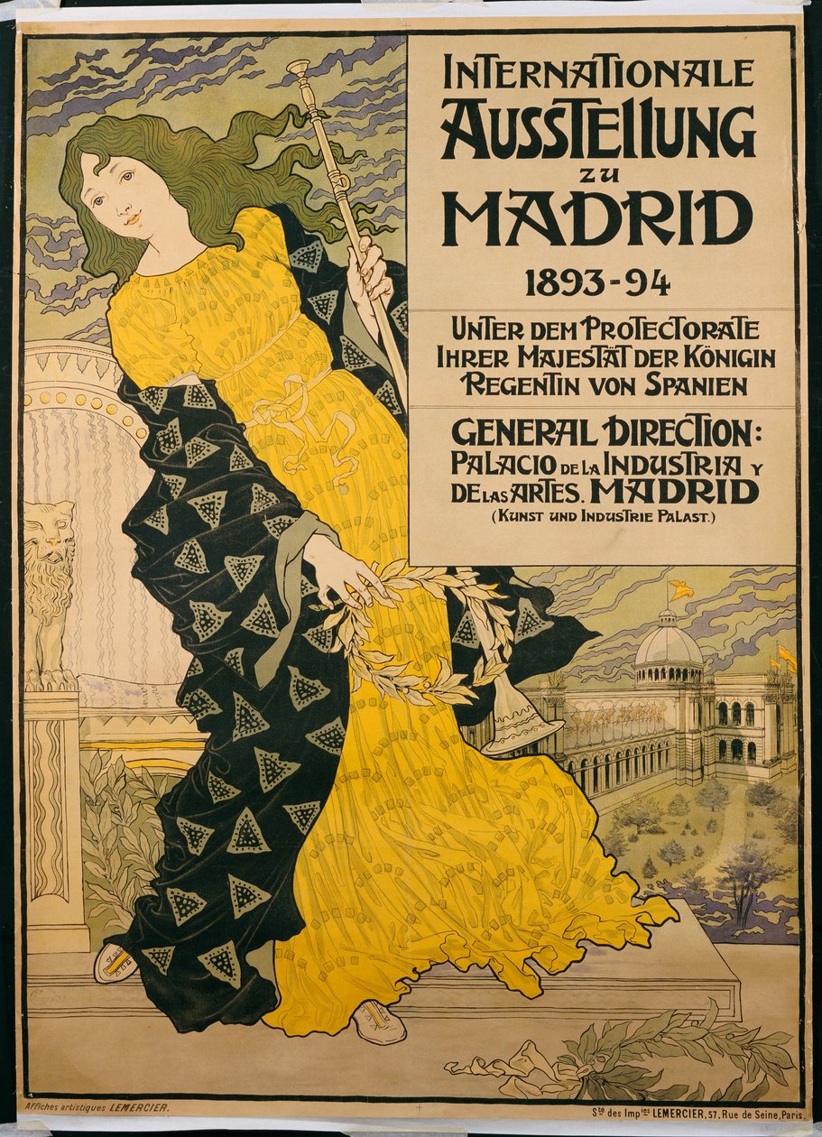 Plakat reklamujący „Międzynarodowa wystawa w Madrycie”, 1893 autorstwa Eugene Grasset