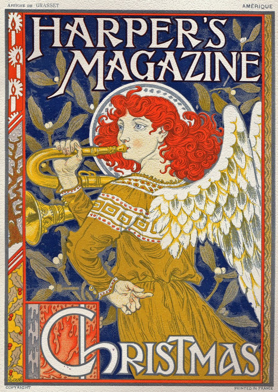Religia. Anioł bożonarodzeniowy. Plakat Eugene Grasset dla Harper