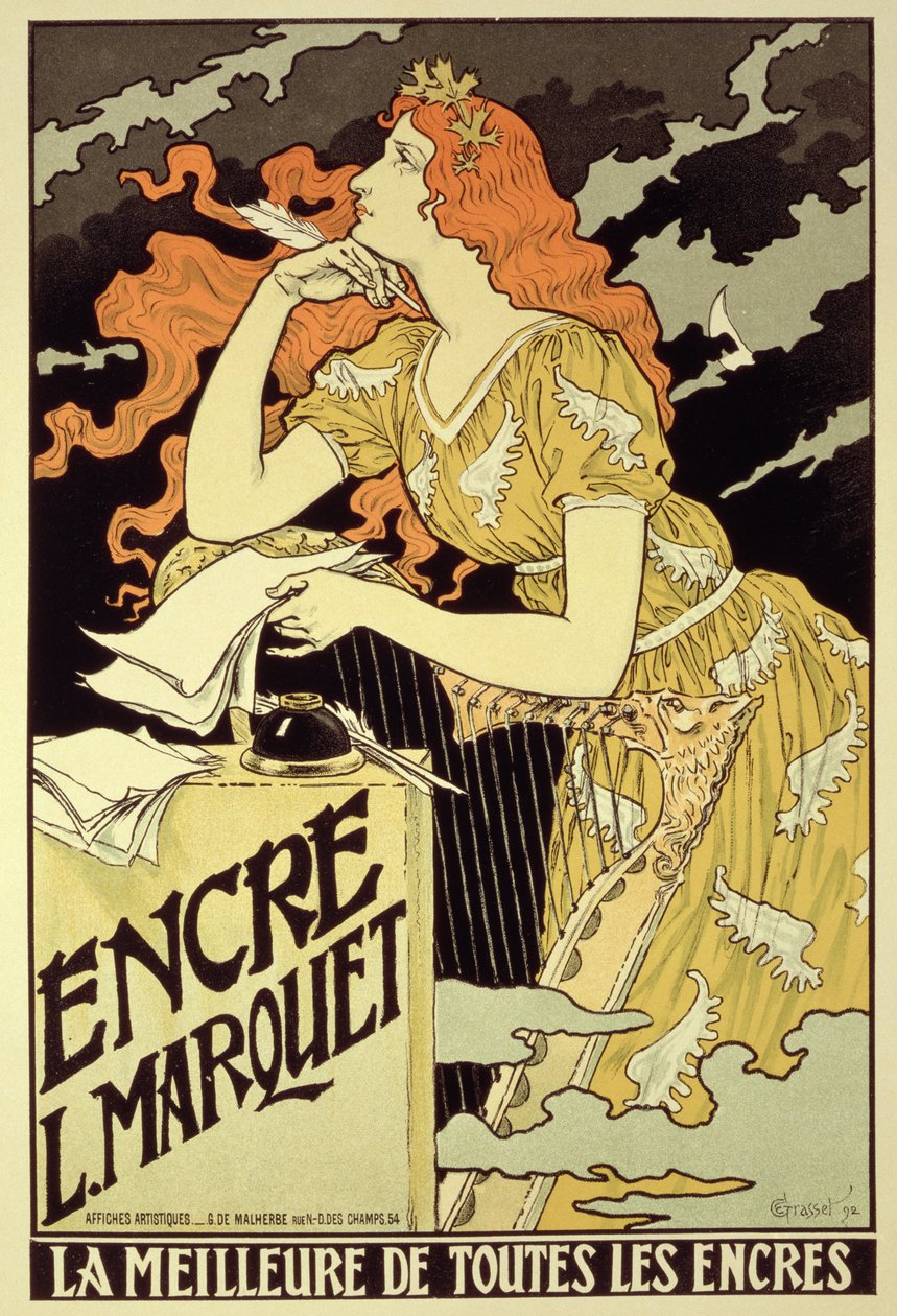 Reprodukcja plakatu reklamującego „Marquet Ink” autorstwa Eugene Grasset