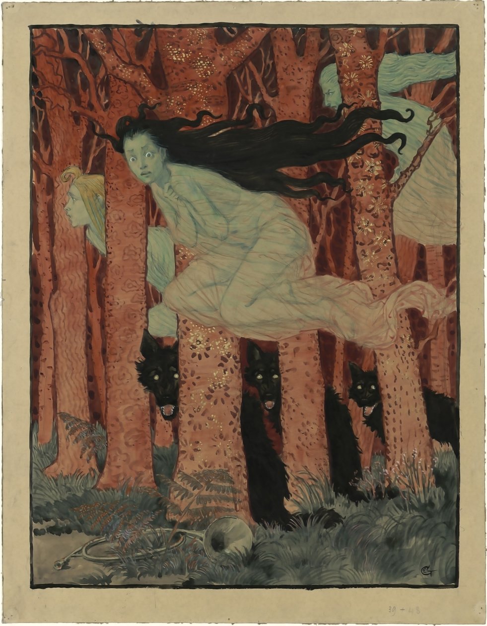 Trzy kobiety i trzy wilki Trzy kobiety i trzy wilki, ok. 1892 r. autorstwa Eugene Grasset