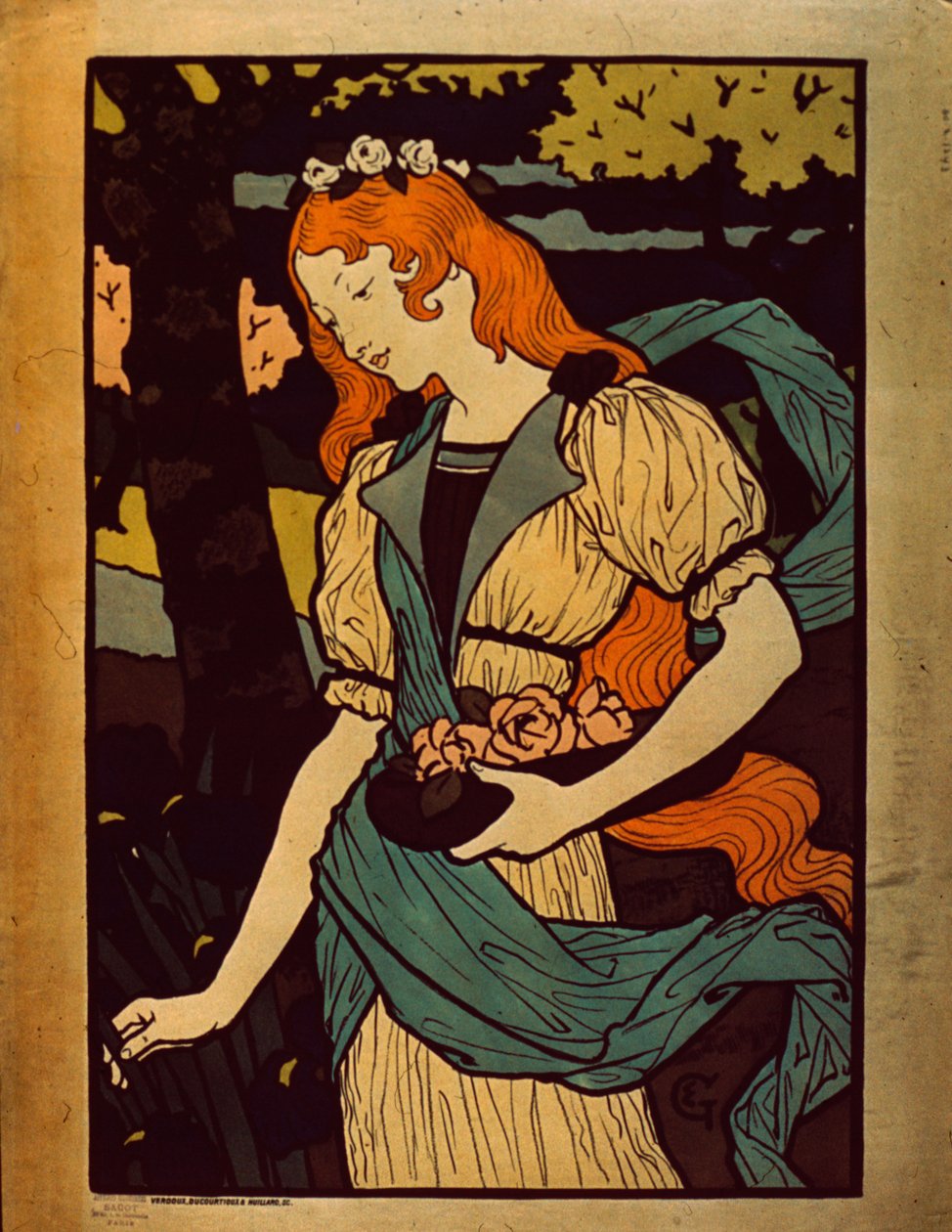 Kobieta zbierająca kwiaty, 1917 autorstwa Eugene Grasset