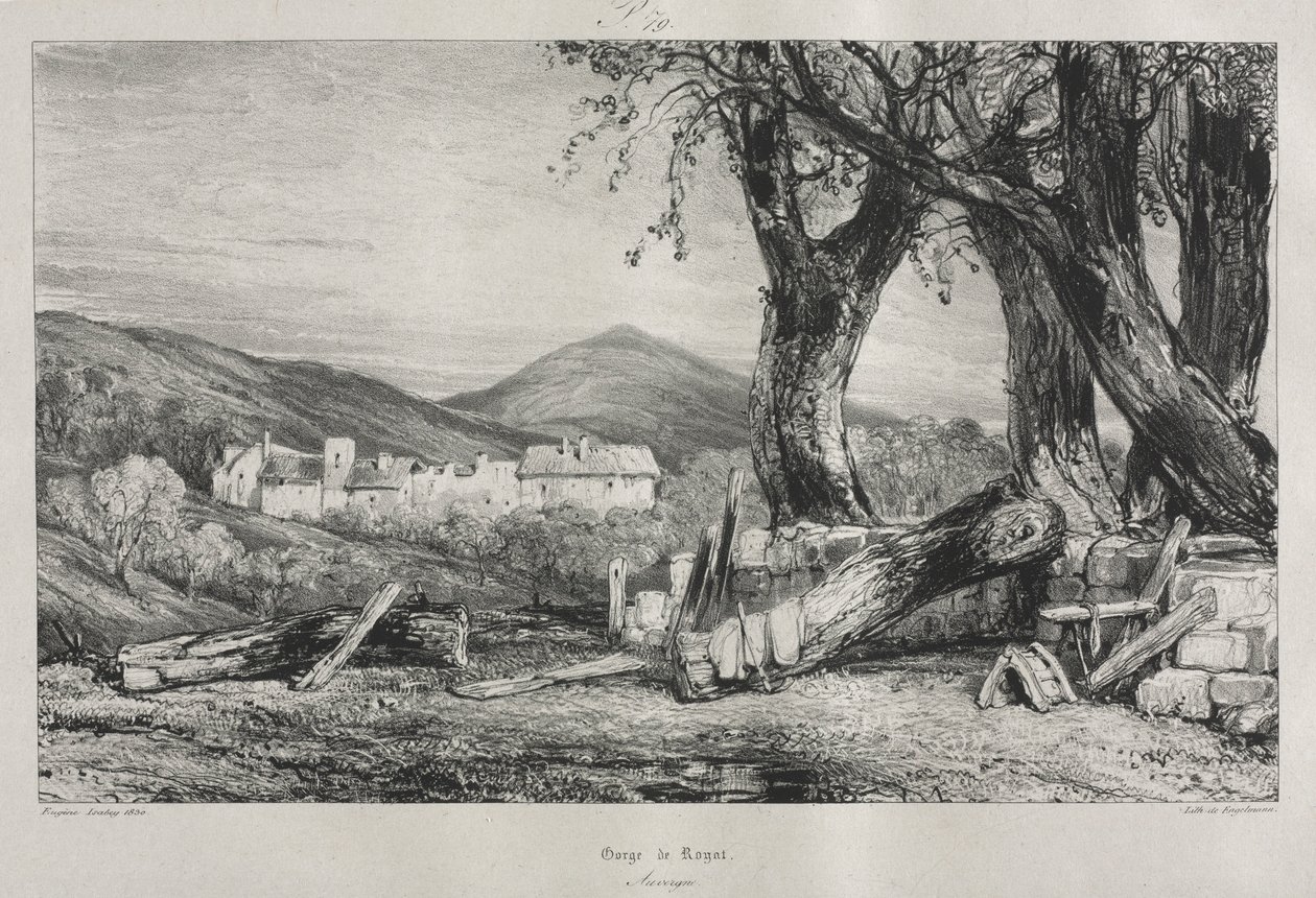 Malownicze i romantyczne podróże po dawnej Francji: Owernia obj. II, Wąwóz Royat, Tablica 79 , 1830 autorstwa Eugene Isabey