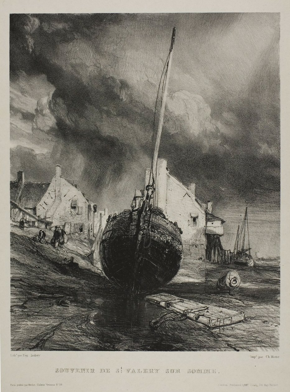 Pamiątka z St. Valéry-sur-Somme, płyta trzecia z Six Marines autorstwa Eugene Isabey