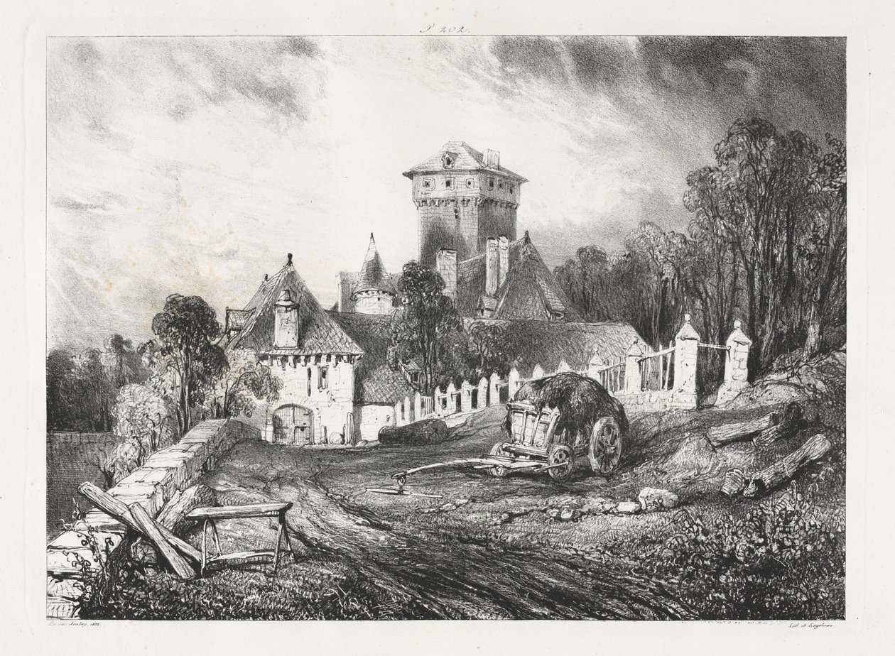 Malownicze i romantyczne podróże po antycznej Francji, Owernia: Château de Pesteil w Polminhac autorstwa Eugene Isabey
