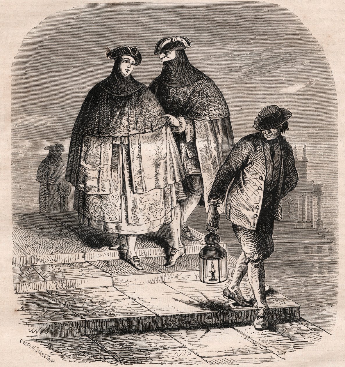 Latarniowe drzwi w Wenecji w XVIII wieku - Rysunek autorstwa Viollat autorstwa Gaetano Zompiniego (1700-1778) - Metiers of Venice autorstwa Eugene Joseph (after) Viollat
