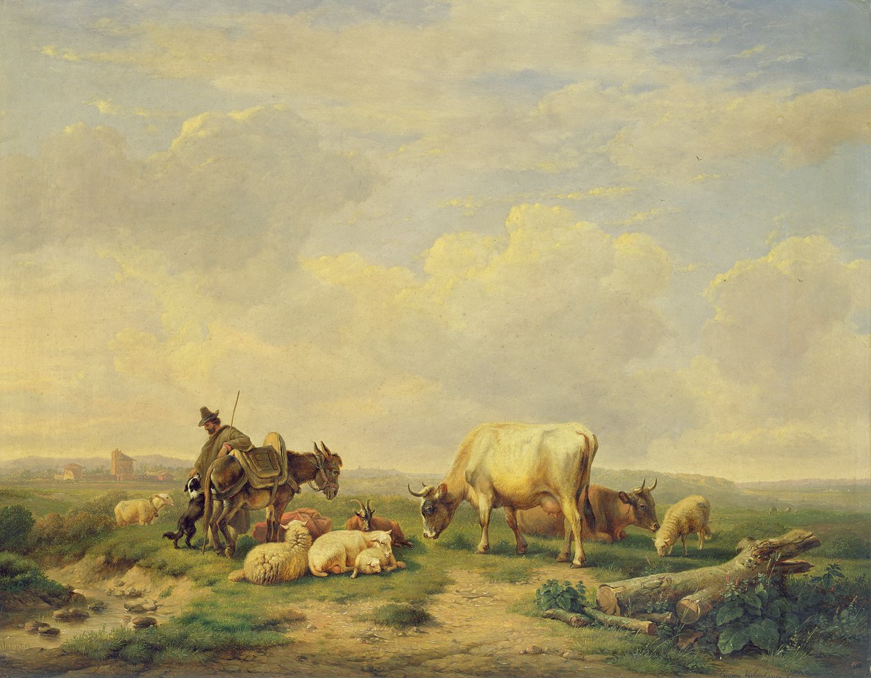 Pasterz i stado, ok.1880 autorstwa Eugene Joseph Verboeckhoven