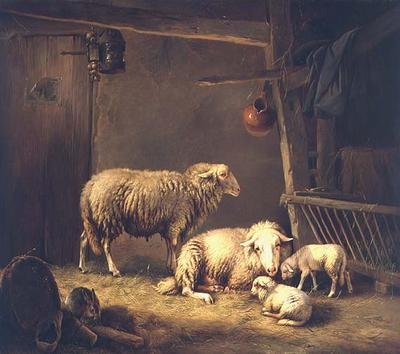 Owce w stodole autorstwa Eugene Joseph Verboeckhoven