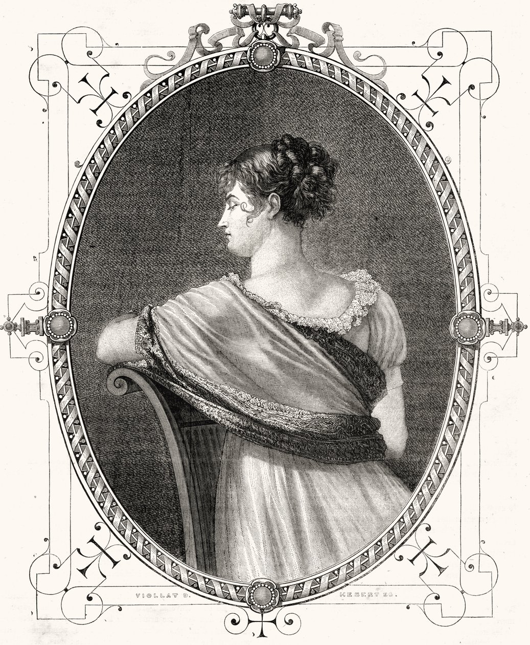Portret Madame Recamier (1777-1849) rytowany przez Antoine Auguste Ernesta Heberta (1817-1908) autorstwa Eugene Joseph Viollat