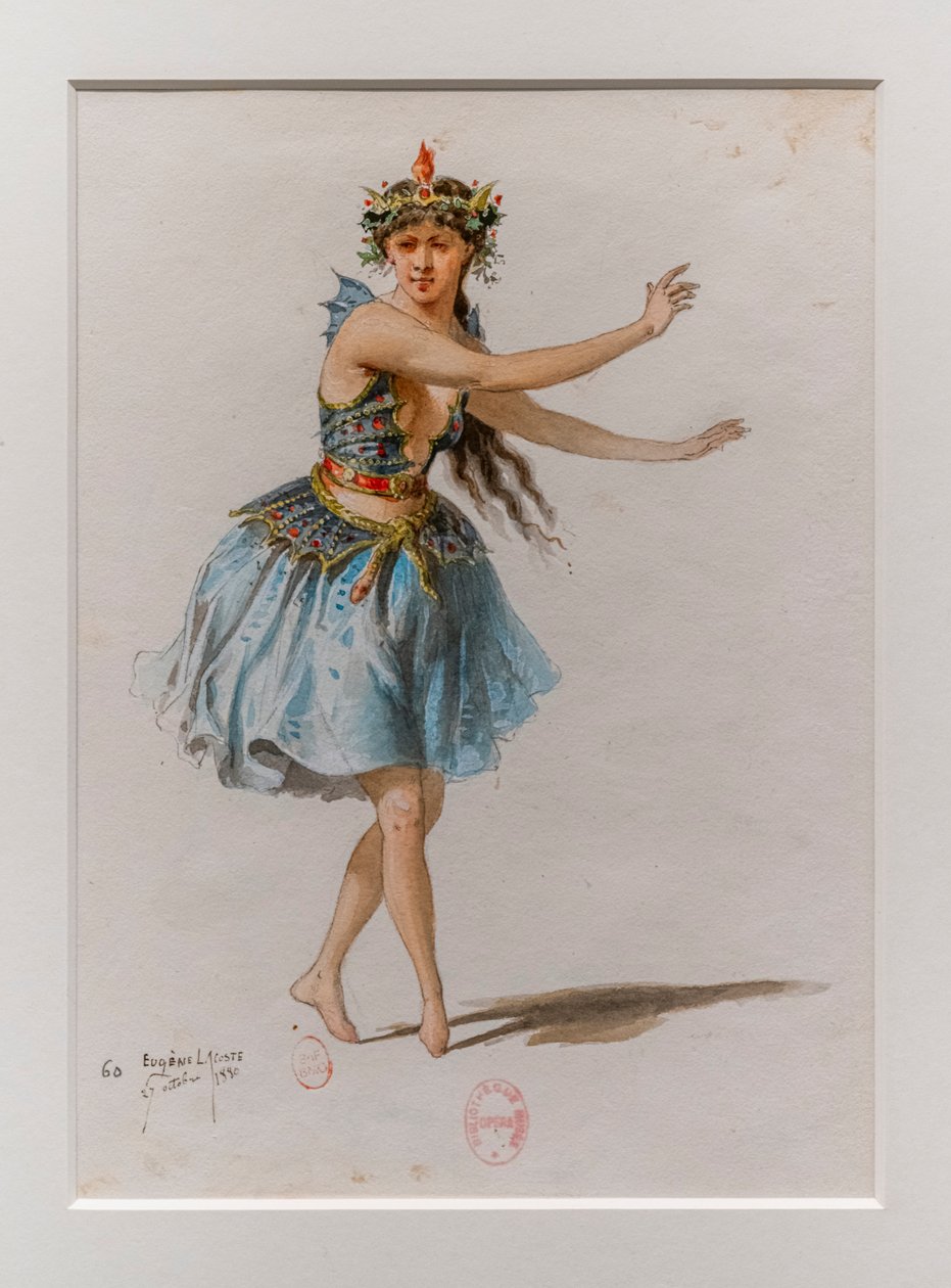 Korrigane. Balet Charlesa-Marie Widora, modelka kostiumowa. 1880, długopis, akwarela i gwasz na papierze. autorstwa Eugene Lacoste