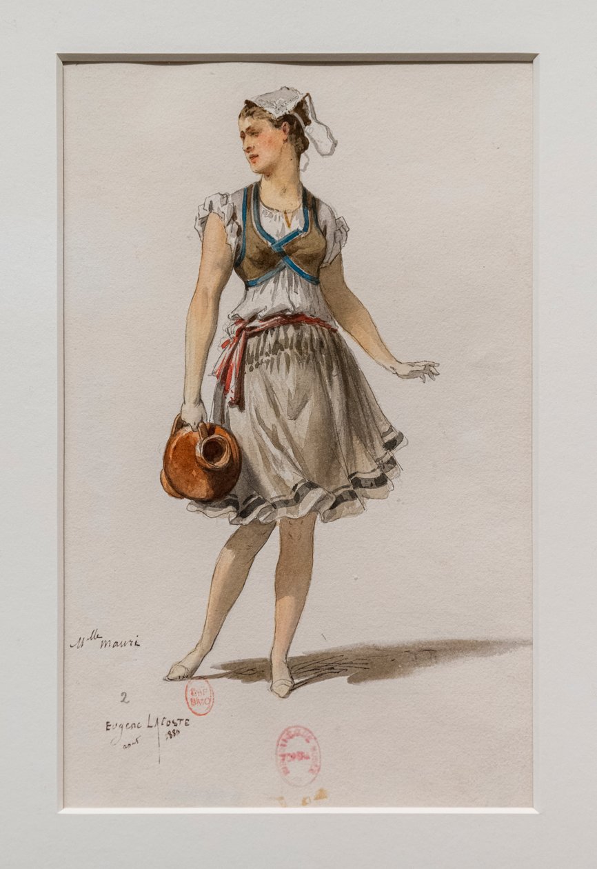 Korrigane. Balet Charlesa-Marie Widora, modelka kostiumowa. 1880, długopis, akwarela i gwasz na papierze. autorstwa Eugene Lacoste