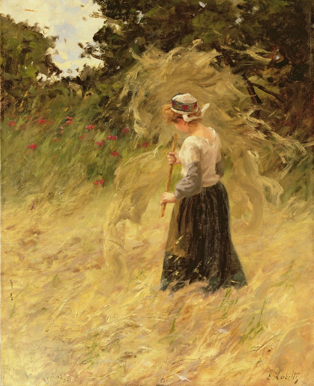 Dziewczyna zbierająca siano, XIX w. autorstwa Eugene Leon Labitte