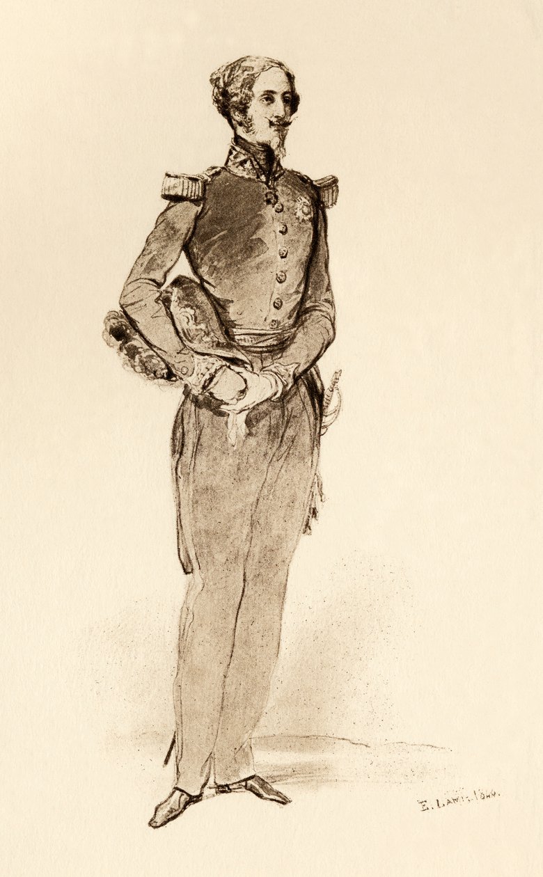 Książę Ludwik Orleański, książę Nemours w 1840 r., z książki "Dziewczęcość królowej Wiktorii", wyd. w Londynie 1912 r. (druk) autorstwa Eugene Louis (after) Lami