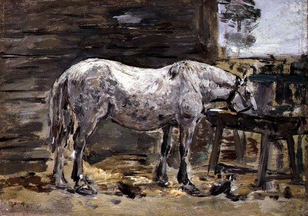 Picie konia, ok. 1885-90 (olej na panelu) autorstwa Eugene Louis Boudin