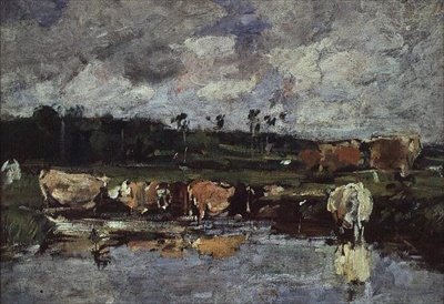 Zwierzęta w stawie. ok. 1881-88 autorstwa Eugene Louis Boudin