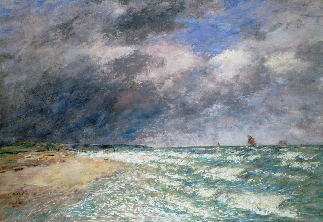 Łodzie przy ujściu Sekwany, 1880 (pastele na papierze) autorstwa Eugene Louis Boudin