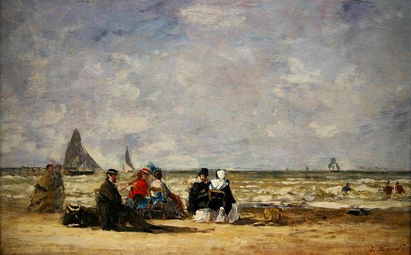 Scena na plaży (olej na płótnie) autorstwa Eugene Louis Boudin