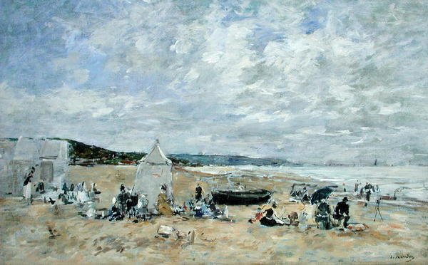 Scena na plaży (olej na płótnie) autorstwa Eugene Louis Boudin