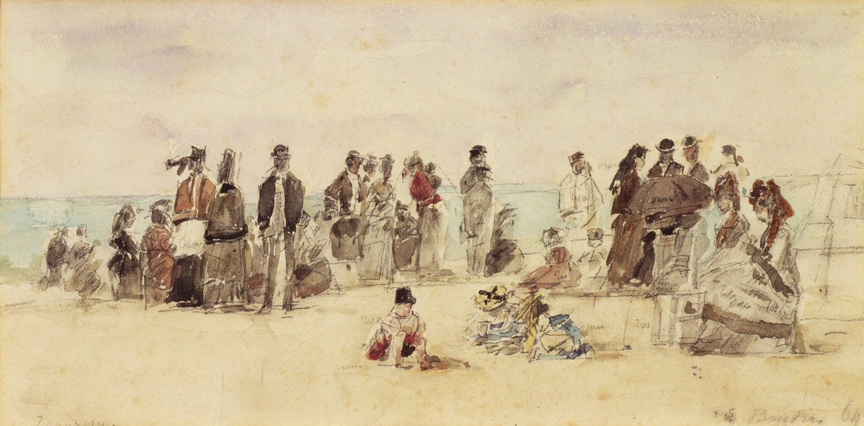 Scena na plaży, 1864 (pióro i atrament i toaleta na papierze) autorstwa Eugene Louis Boudin