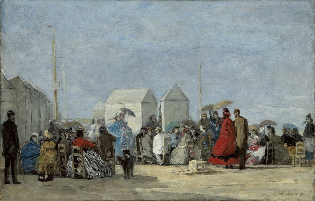 Scena na plaży w Trouville; Scena na plaży w Trouville, 1864 autorstwa Eugene Louis Boudin