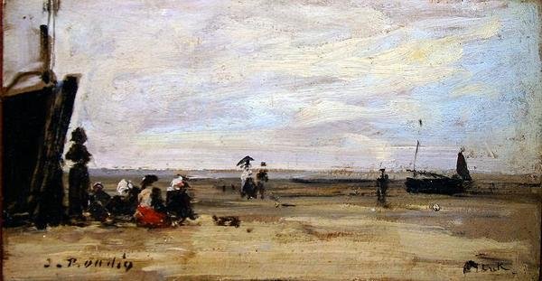 Scena na plaży (olej na pokładzie) autorstwa Eugene Louis Boudin