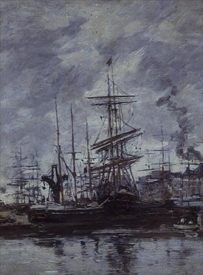 Łodzie w Hawrze autorstwa Eugene Louis Boudin