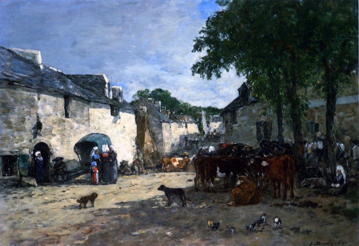 Targ bydła w Daoulas, Bretania autorstwa Eugene Louis Boudin