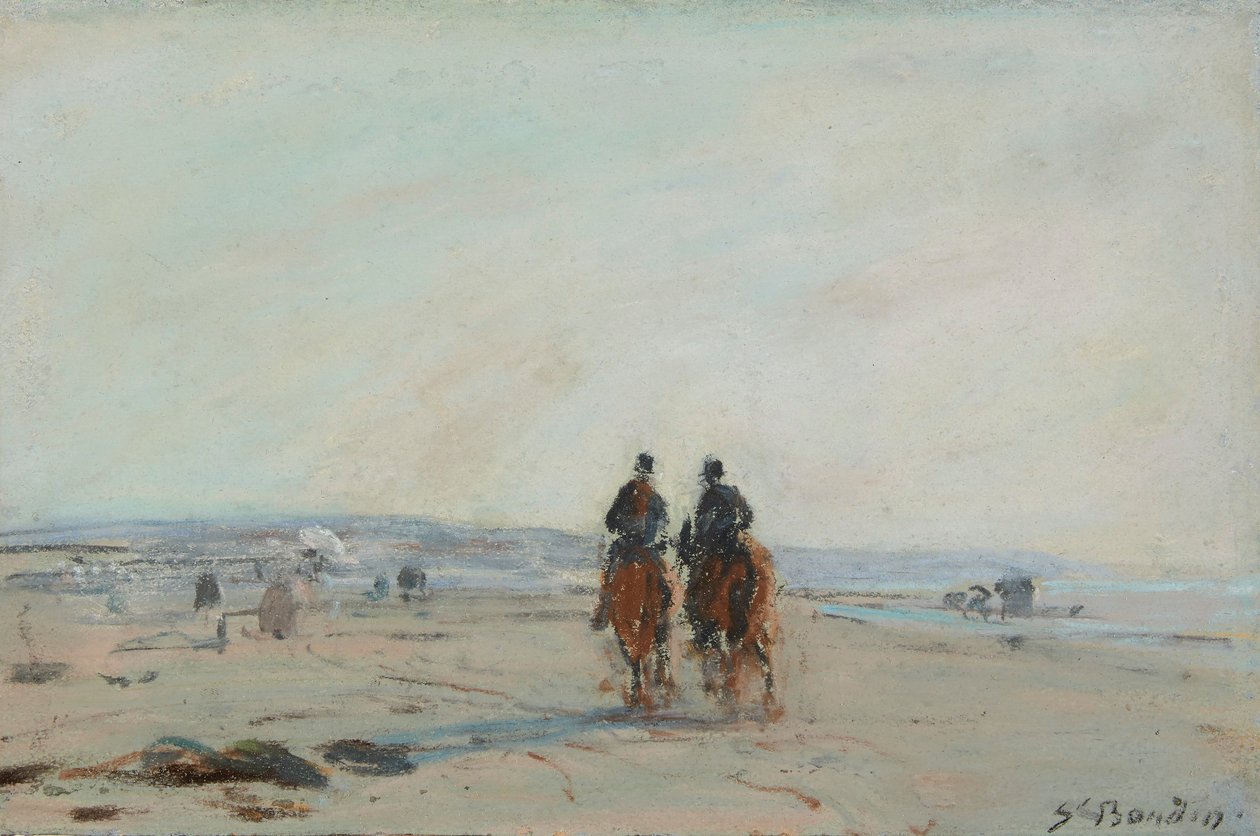 Dwóch jeźdźców na plaży, ok. 1864-68 (pastel na papierze ułożony na papierze) autorstwa Eugene Louis Boudin