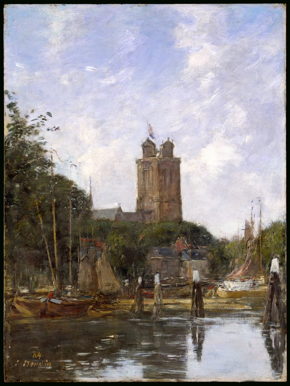 Dordrecht, Wielki Kościół od strony Kanału, 1884 autorstwa Eugene Louis Boudin