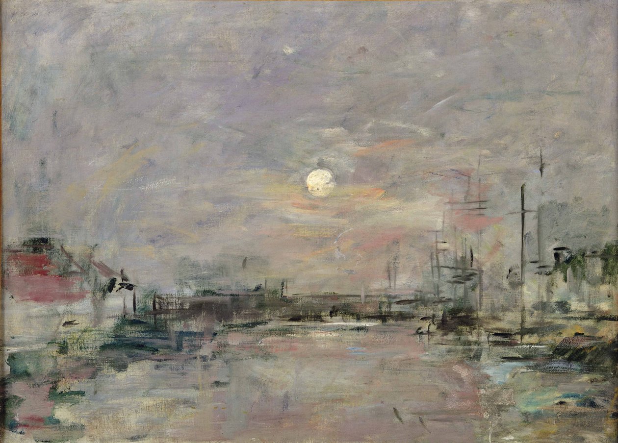 Zmierzch na doku handlowym w Le Havre, c.1892-94 autorstwa Eugene Louis Boudin