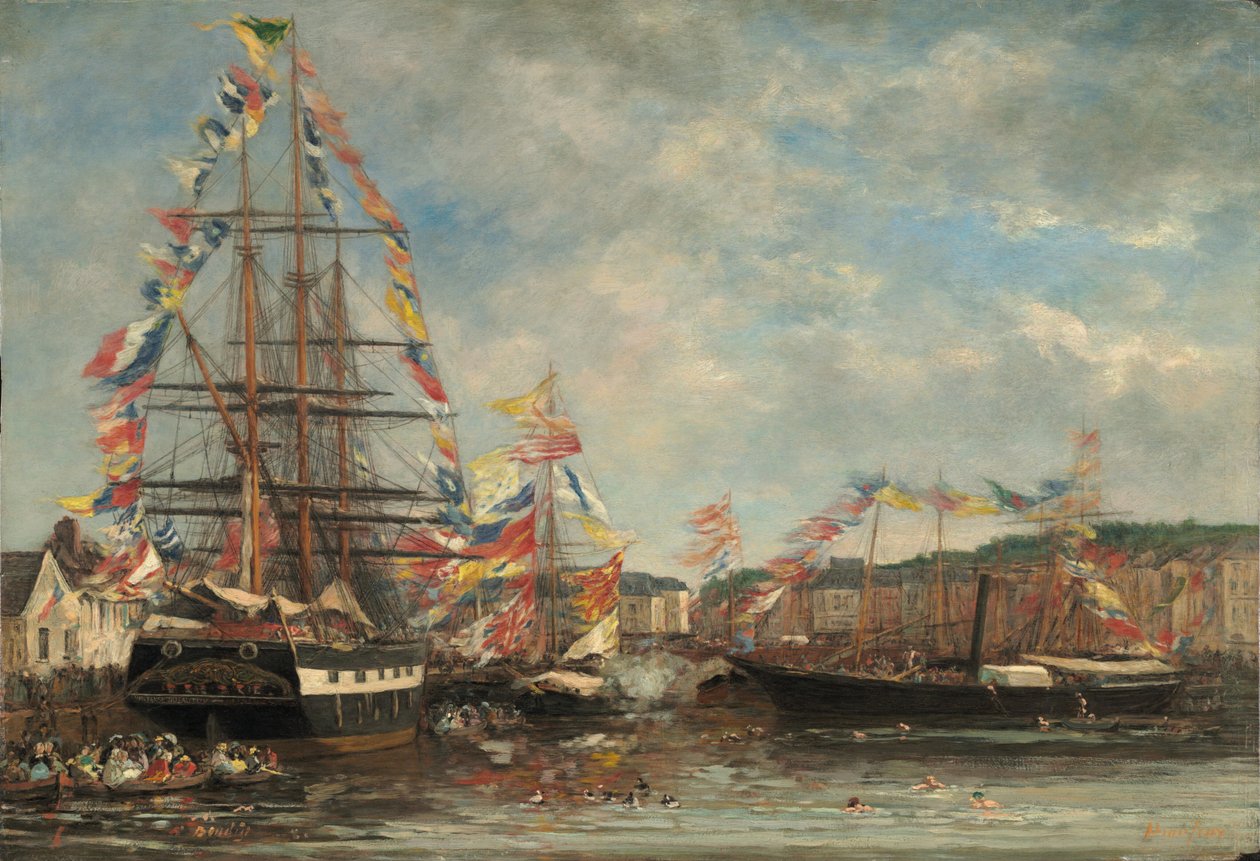 Festiwal w porcie Honfleur, 1858. autorstwa Eugene Louis Boudin