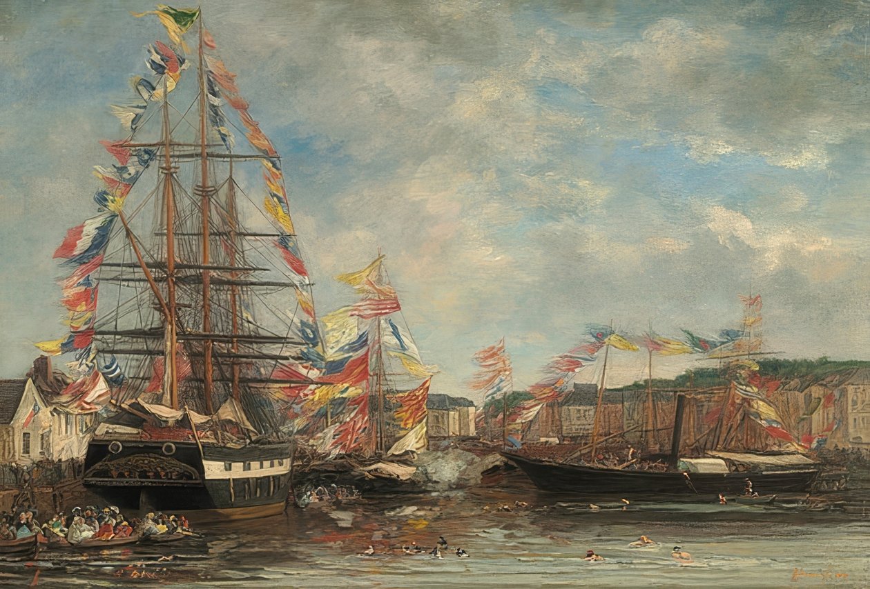 Dzień festiwalowy w porcie Honfleur. 1858 autorstwa Eugene Louis Boudin