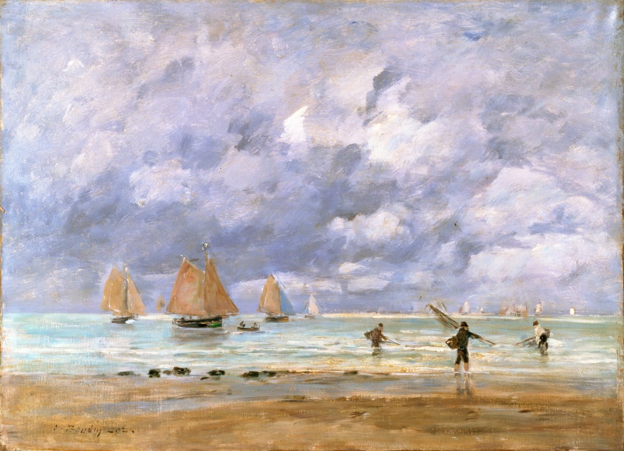 Rybacy i żaglówki w Trouville, 1892 autorstwa Eugene Louis Boudin