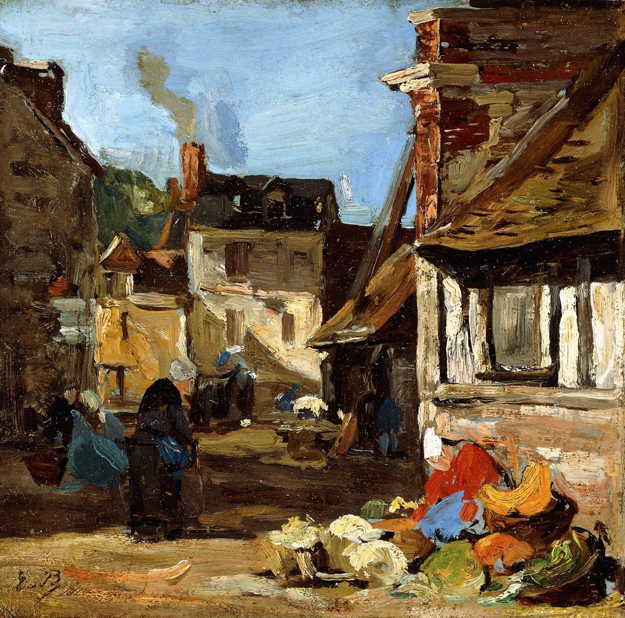 Honfleur, rynek Saint-Catherine, 1867-1870 autorstwa Eugene Louis Boudin